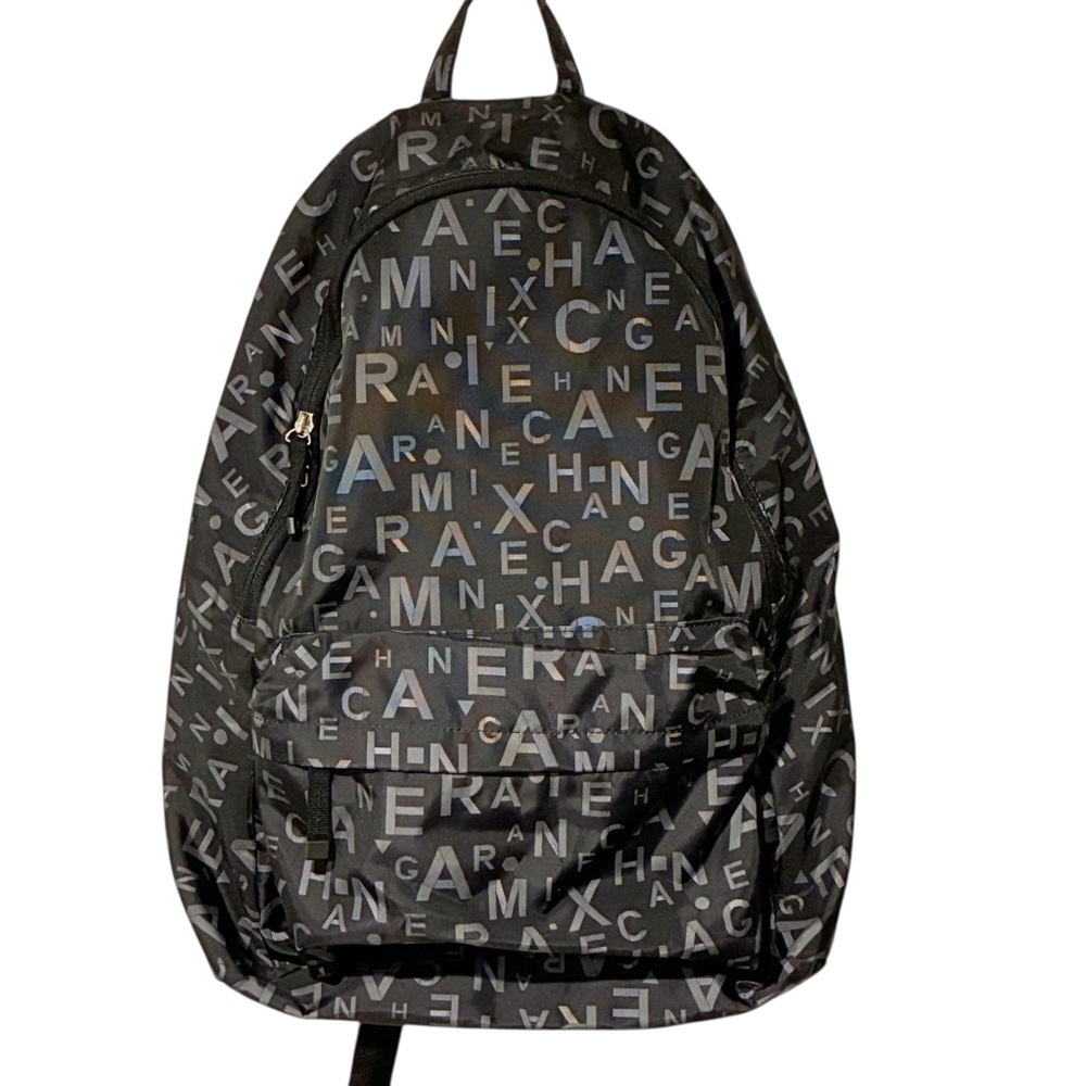 Armani Exchange Black Nylon All Over Print Full Zip Backpack School Travel